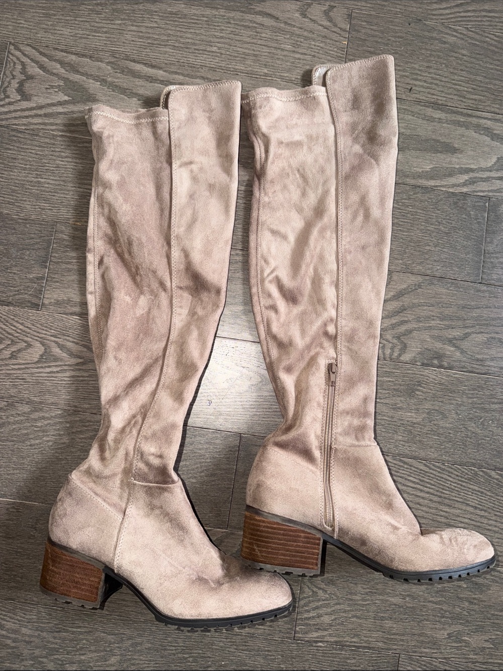 Women's Over-the-Knee Block Heel Boots in Taupe